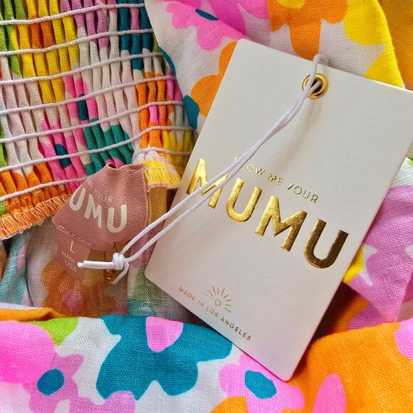 New Show Me Your Mumu Amalfi Coast Midi Dress Floral Linen Petal Women's Size L - Picture 11 of 12